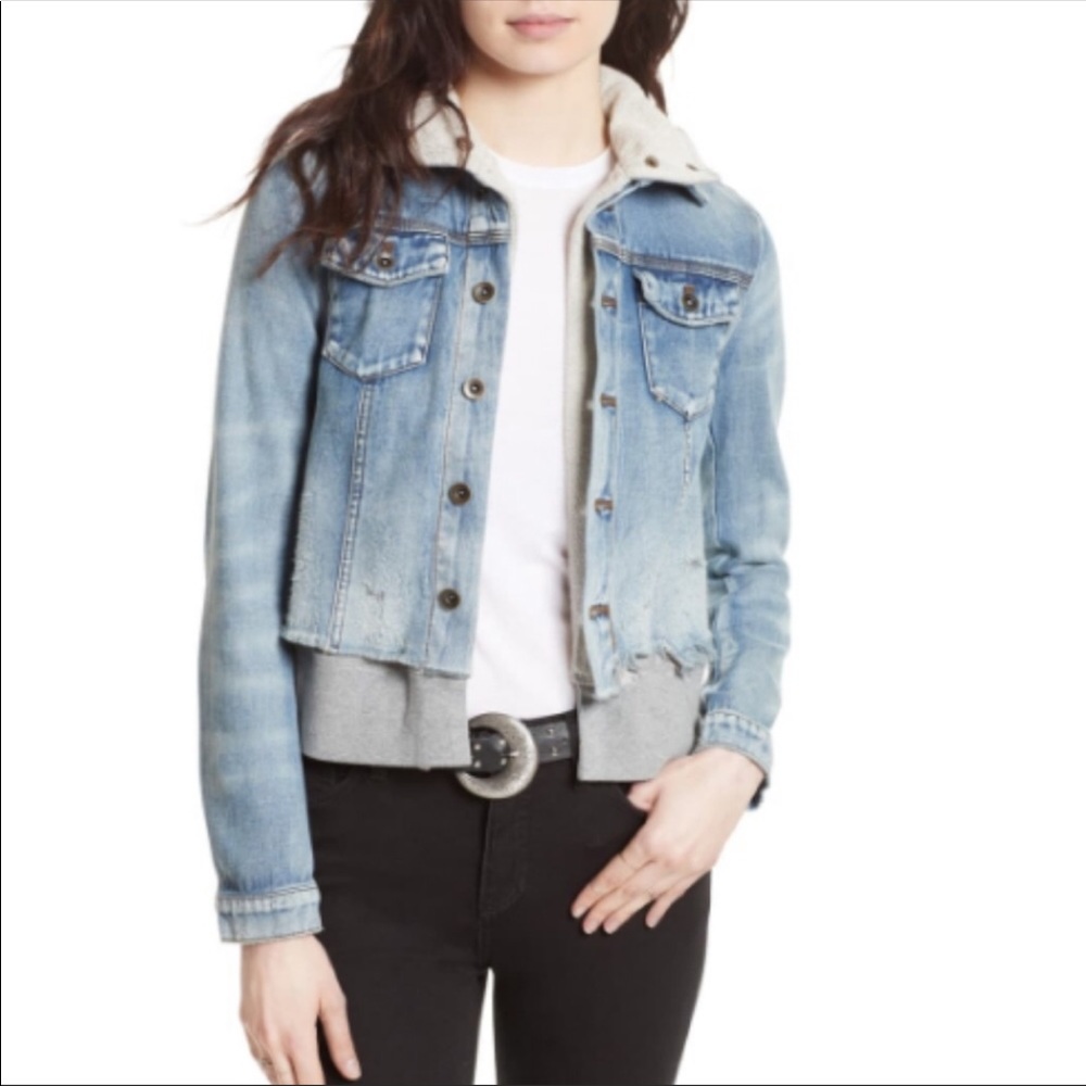 Free People Double Weave Distressed Denim Jacket